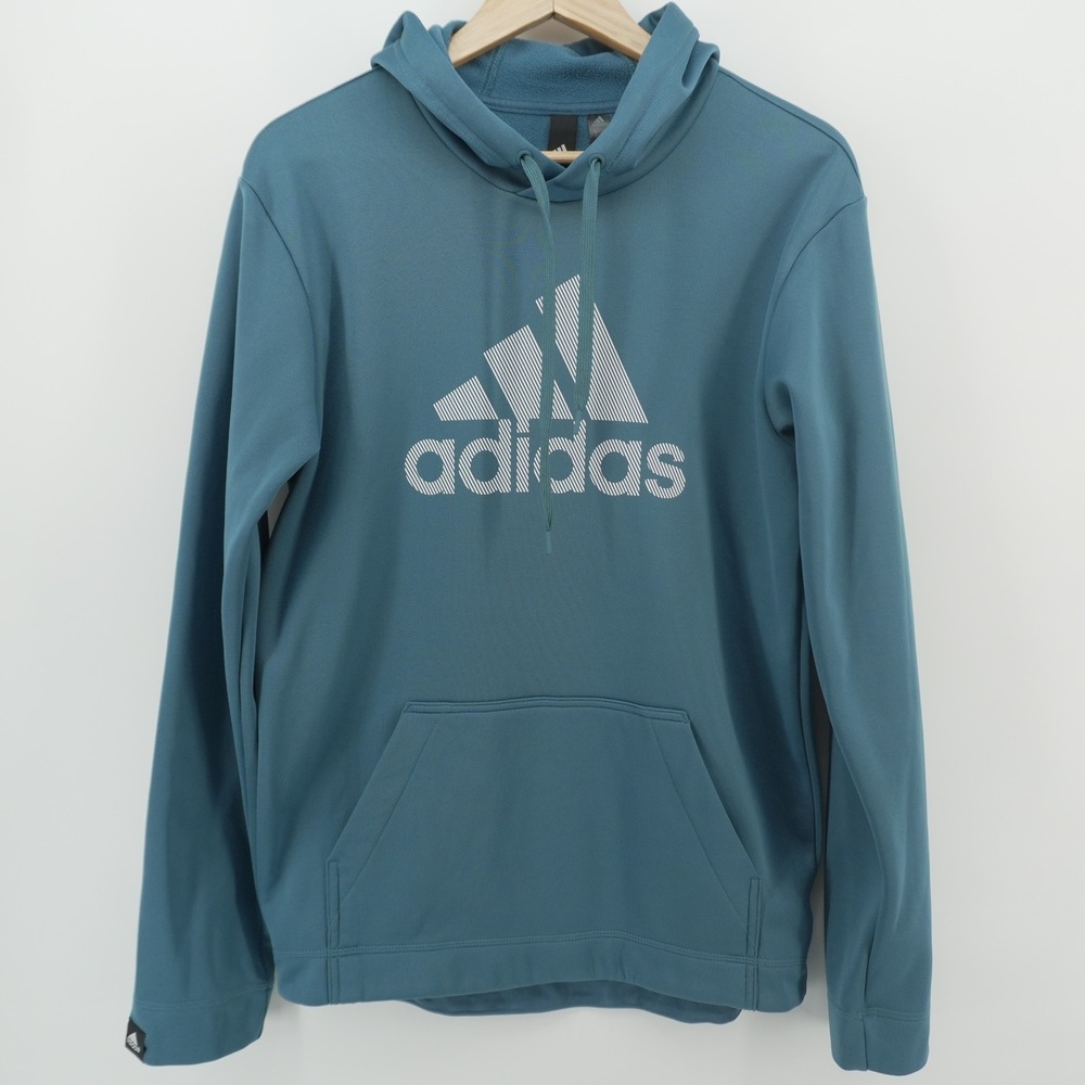Adidas Hoodie Mens Small‎ Teal Aeroready Graphic Logo Pullover Sweatshirt